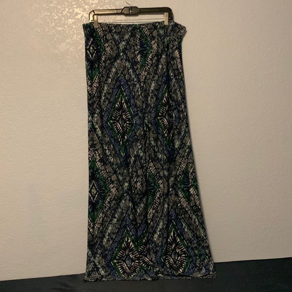 Chico's Blue, Green & Black Patterned Maxi Skirt